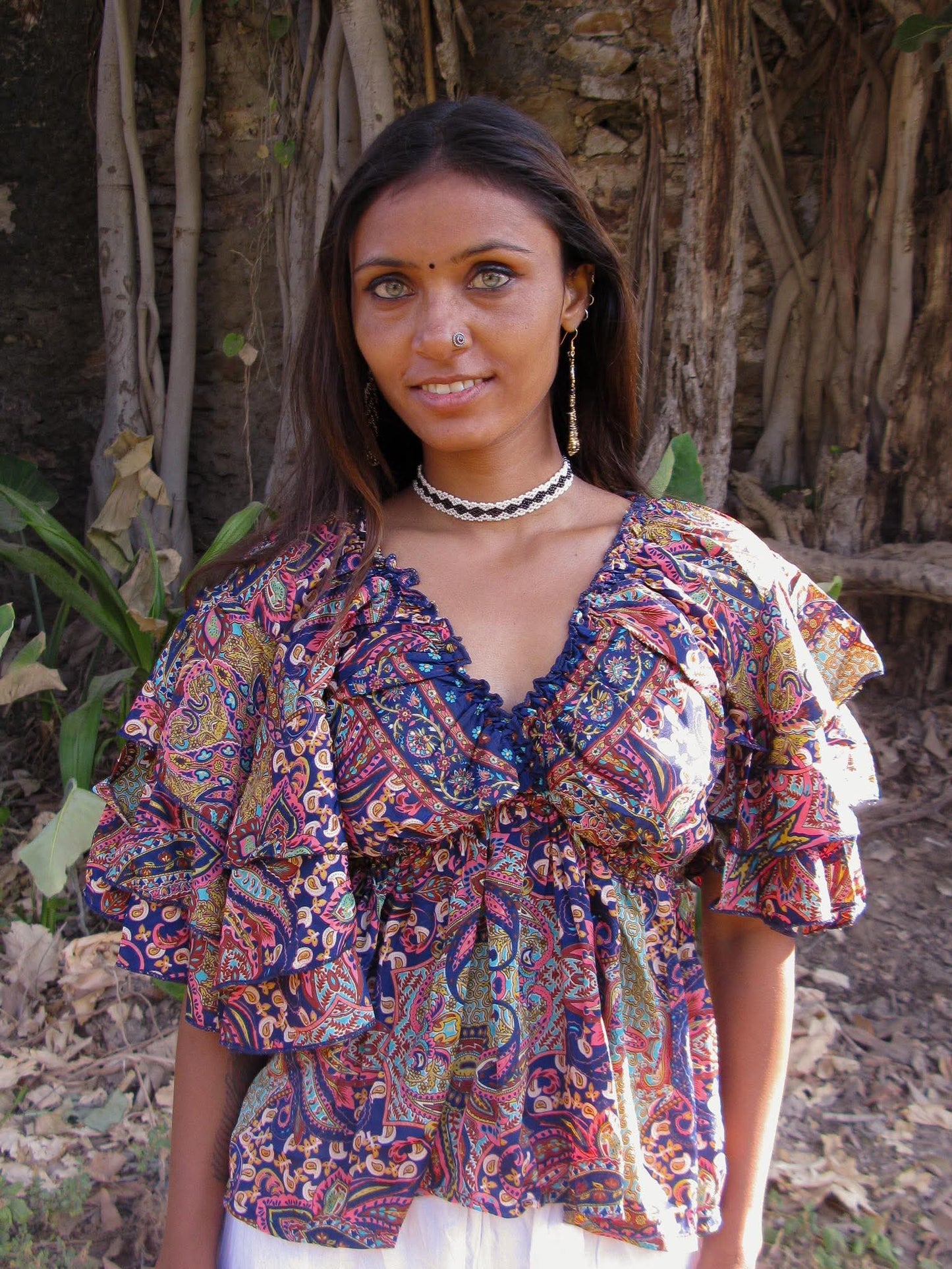 Sari Ruffle Top Indigo