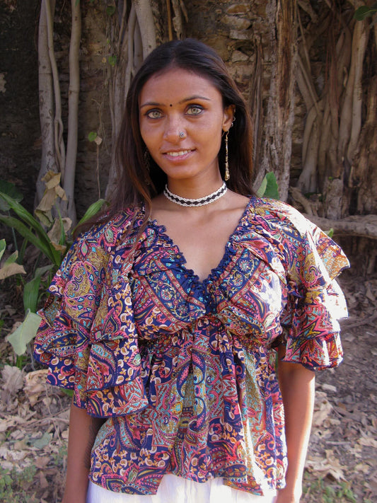 Sari Ruffle Top Indigo