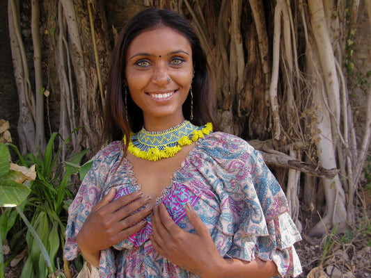 Frill Fluro Kalbeliya Beaded Choker